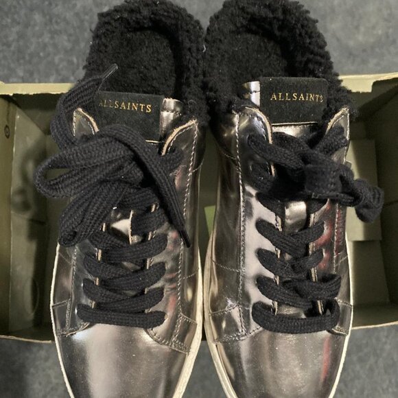 ALLSAINTS Women's Sheer Metallic Sneaker Mules missing lid - Picture 7 of 9